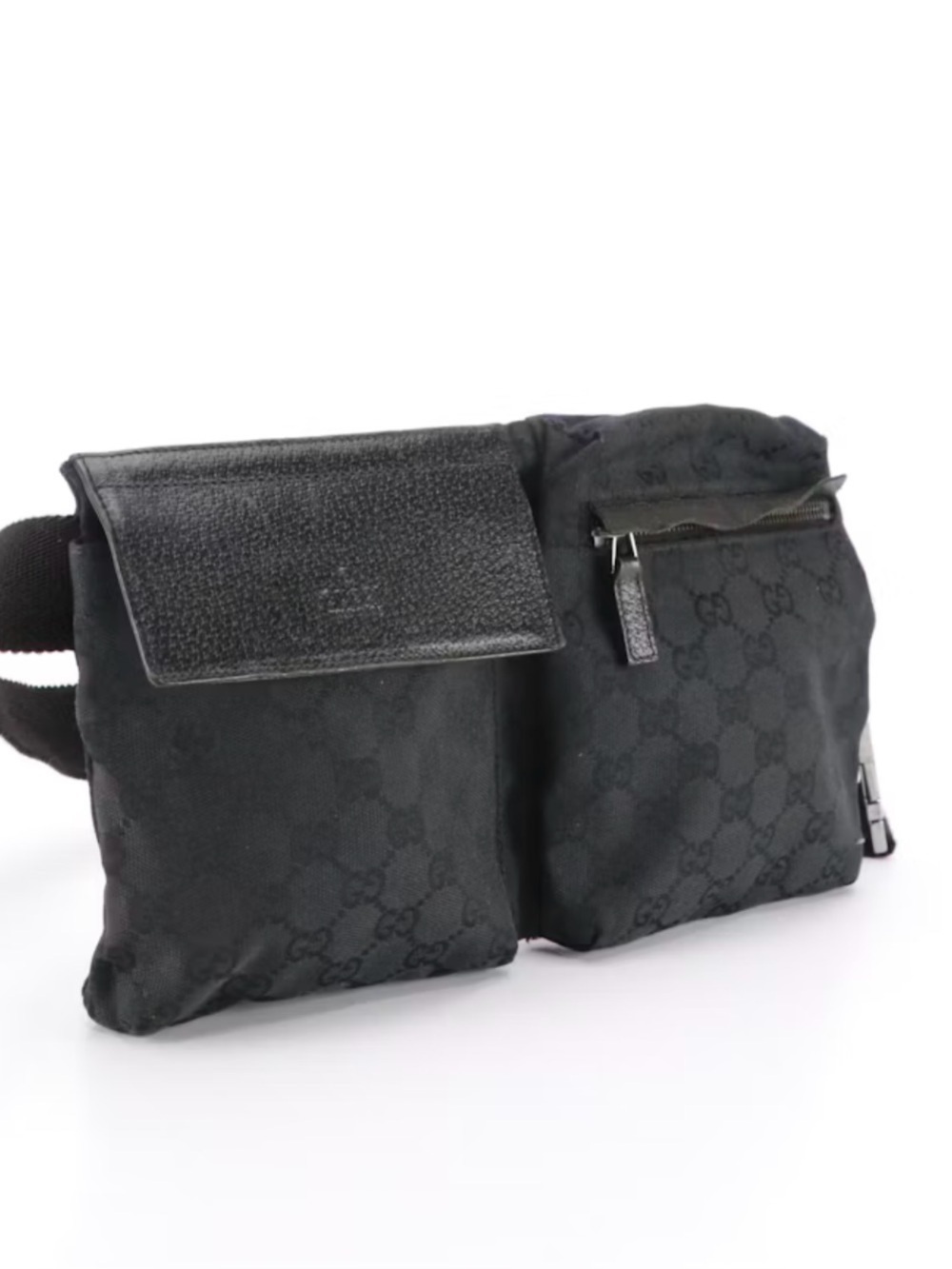 Gucci Black GG Canvas Double Pocket Belt Bag Waist Bag